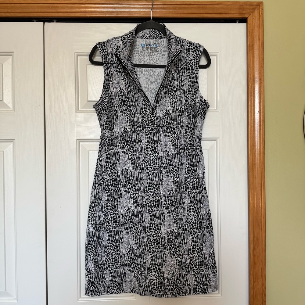 Ibkül Black and White Python  Sleeveless Pocket Athletic Golf Dress Sz M